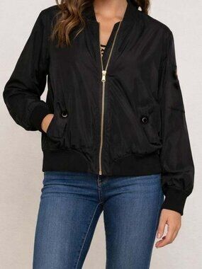 CI Sono by Cavalini Black Padded Bomber Flight Jacket Zip Jacket M